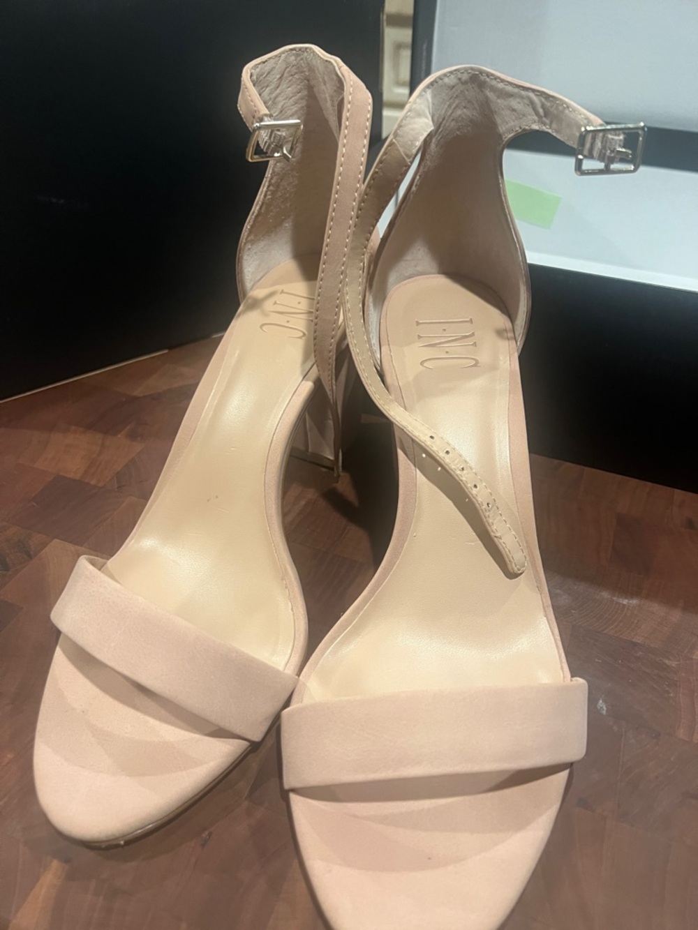 INC International Concepts Blush Nude Ankle-Strap Heels 9wide